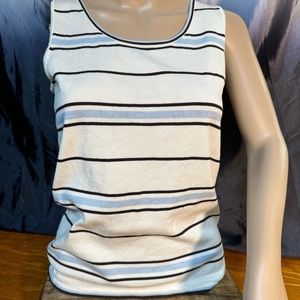 Tahari Sleeveless Sweater Top 4 Blue Striped Scoop Neck Knit Chic Versatile NWOT